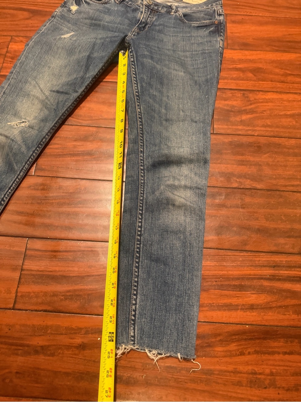 All Saints Women's Skinny Jeans in Distressed Medium Blue with Frayed Hem - Picture 6 of 12